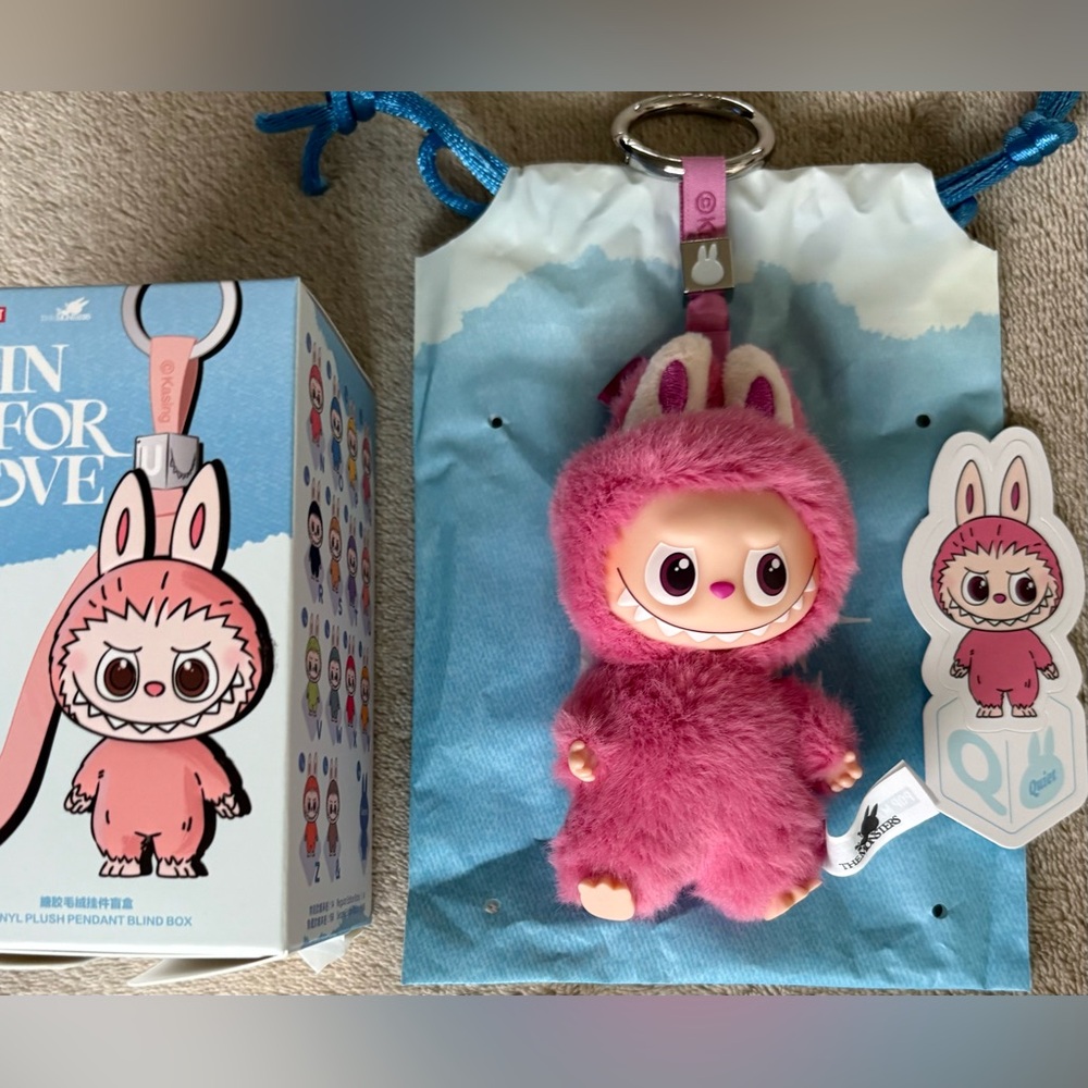 Authentic Adorable Pop Mart Pin for Love, Letter Q for Quiet in Pink Plush Toy!